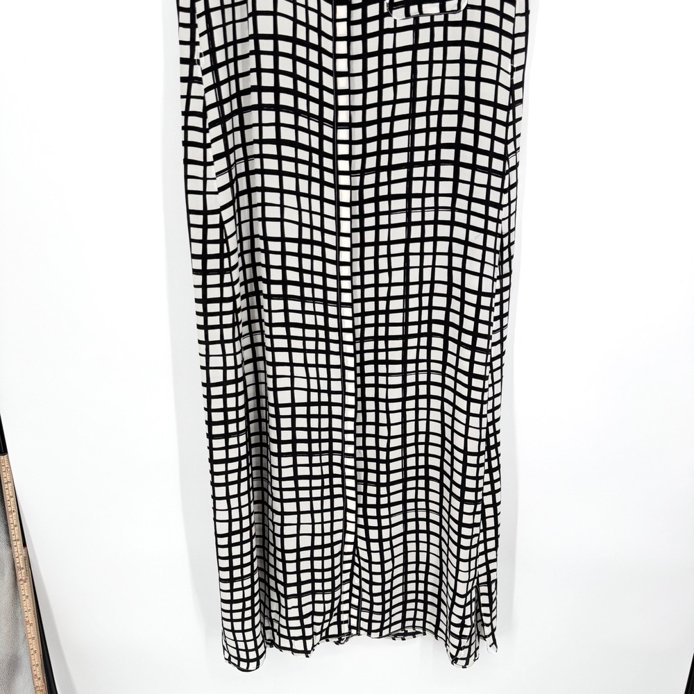 WHIT Sutton Shirt Dress Silk Black White Grid Print Maxi Short Sleeve Size M - Picture 11 of 16